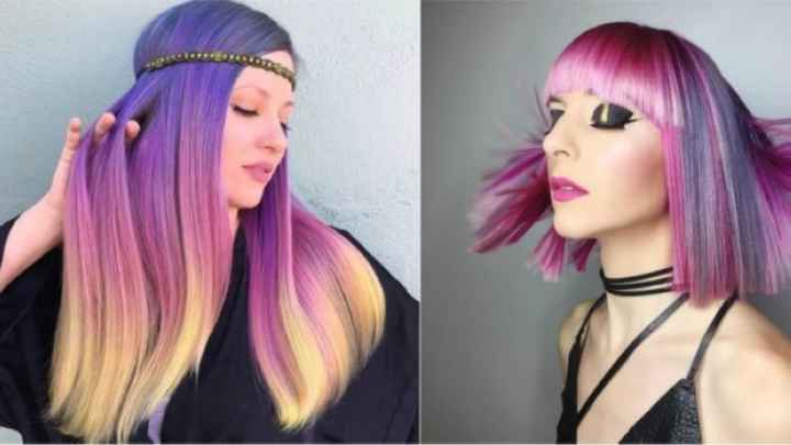 модные цвета волос: покрасьте хамелеон в сиреневый с бело-розовым с серым