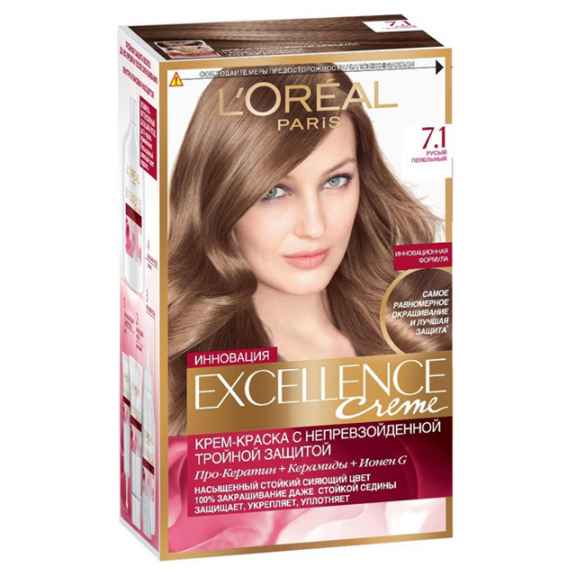 Крем-краска для волос L'Oreal Excellence тон 7.1 (Пепельный блондин)